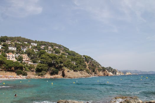 A tranquil seaside scene at Cala Canyelles with clear blue waters and lush greenery.